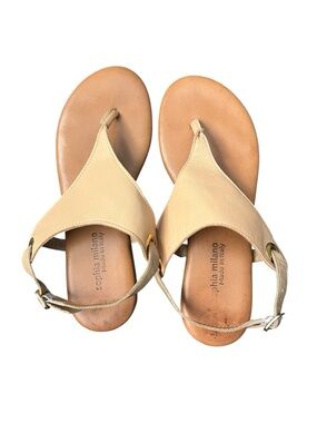 Sophia Milano nude tan leather flat sandals